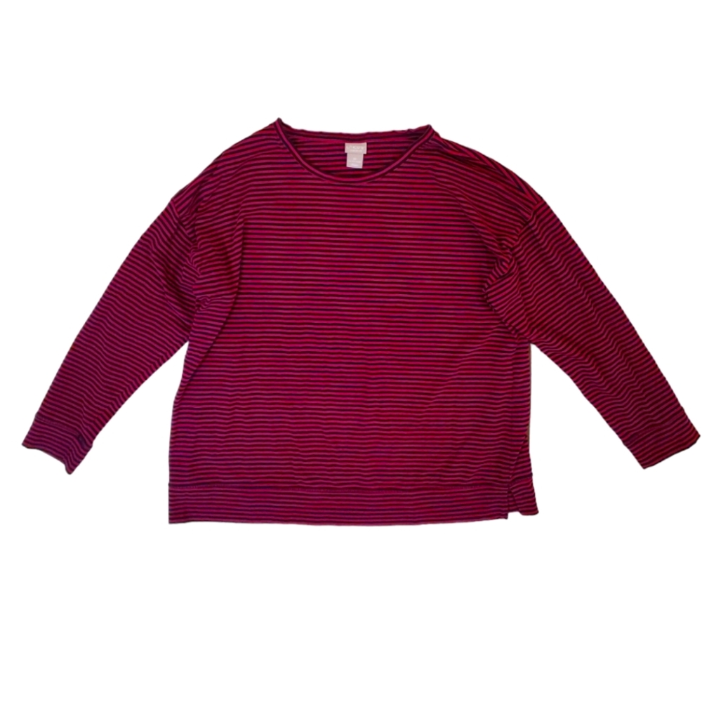 Chico's Zenergy Women's‎ Red Black Stripe  Stretch Long Sleeve T-Shirt Sz 3P/16P